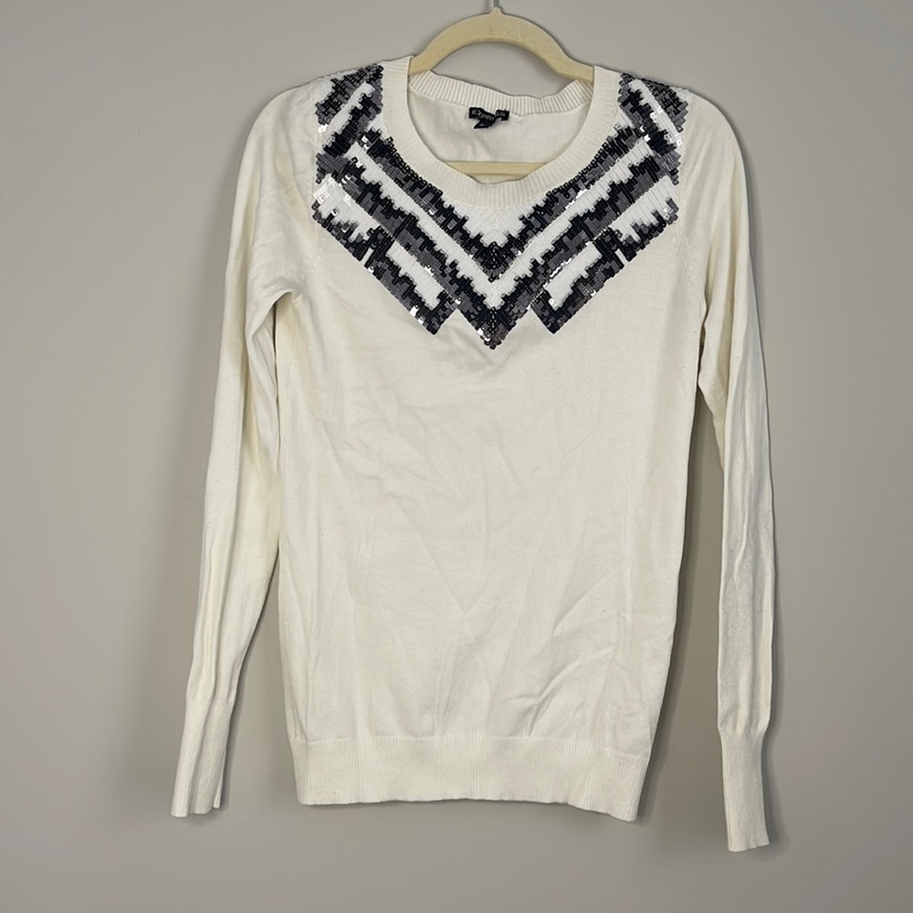 Express, white and black sequins sweater, size small